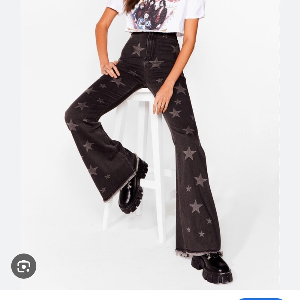 Star Patterned Black Flare Jeans